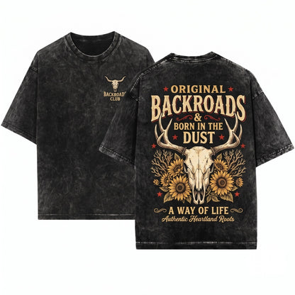 Raised on Dust and Backroads Country Cowboy Boots Graphic Southern Charm Western Aesthetic Gift Her Unisex Wash T-Shirt