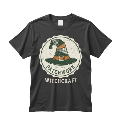 Faux Patchwork Witch Hat Graphic Halloween Spooky Season Sweatshirt Witchy Vibes Unisex TShirt