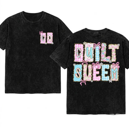 Custom Floral Gingham Coquette Personalized Preppy Blue Pink Letters Mothers Day Gift Unisex Wash T-Shirt