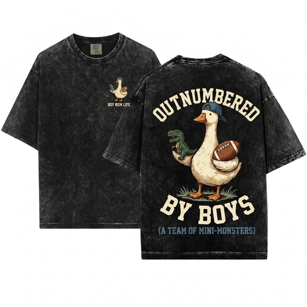 Outnumbered By Boys Funny Goose Baseball Football Retro Graphic Mom Unisex Wash T-Shirt