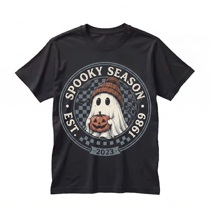 Vintage Halloween Spooky Ghost Pumpkin Graphic Rustic Haunted Forest Cozy Seasonal Gift Unisex TShirt