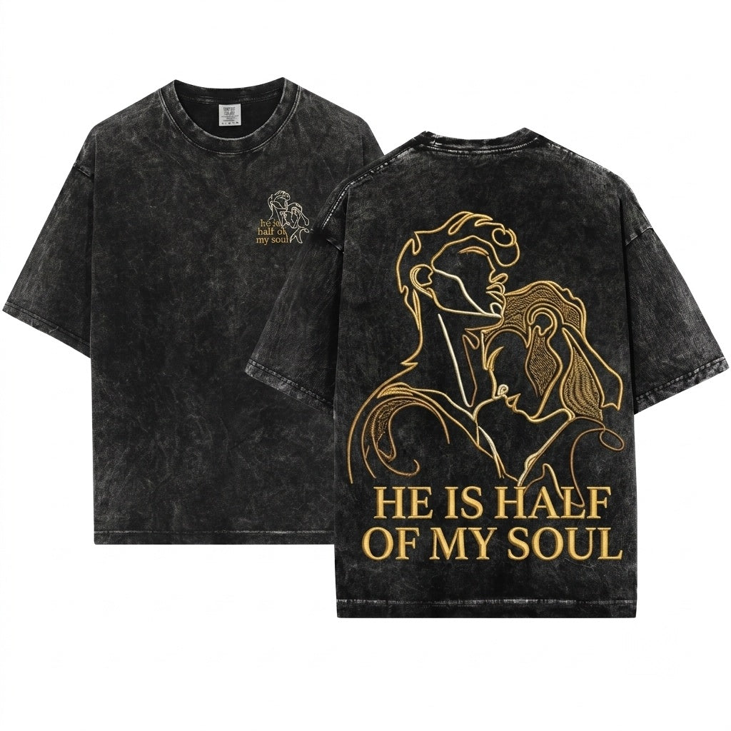 He Is Half Of My Soul Embroidered Song Achilles Greek Mythology Bookish Gift Patroclus Unisex Wash T-Shirt