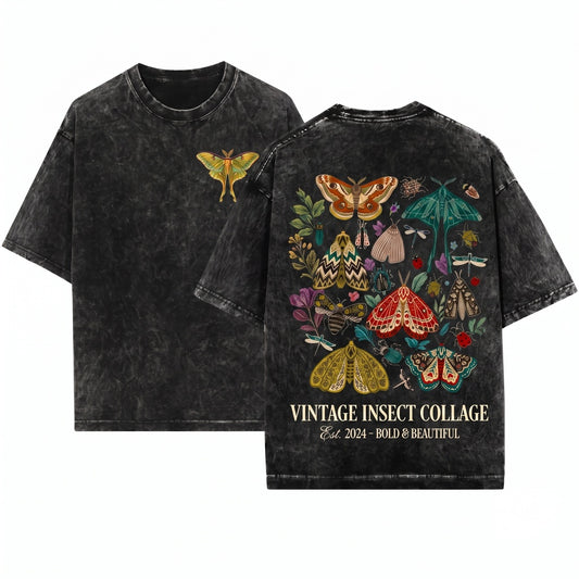 Vintage Moth Entomology Insect Butterfly Nature Lover Cottagecore Bug Summer Unisex Wash T-Shirt