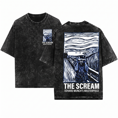 Funny Trash Panda Graphic Apparel - Distressed Scream Expression Wildlife Tee - Heavyweight Garment-Dyed T-Shirt