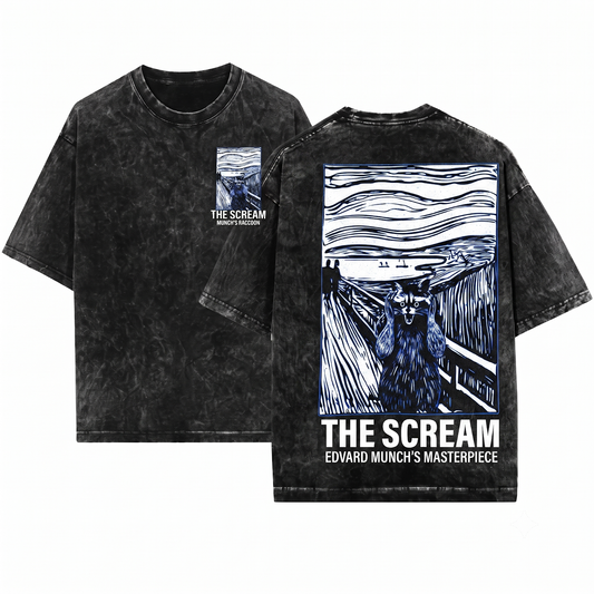Funny Trash Panda Graphic Apparel - Distressed Scream Expression Wildlife Tee - Heavyweight Garment-Dyed T-Shirt