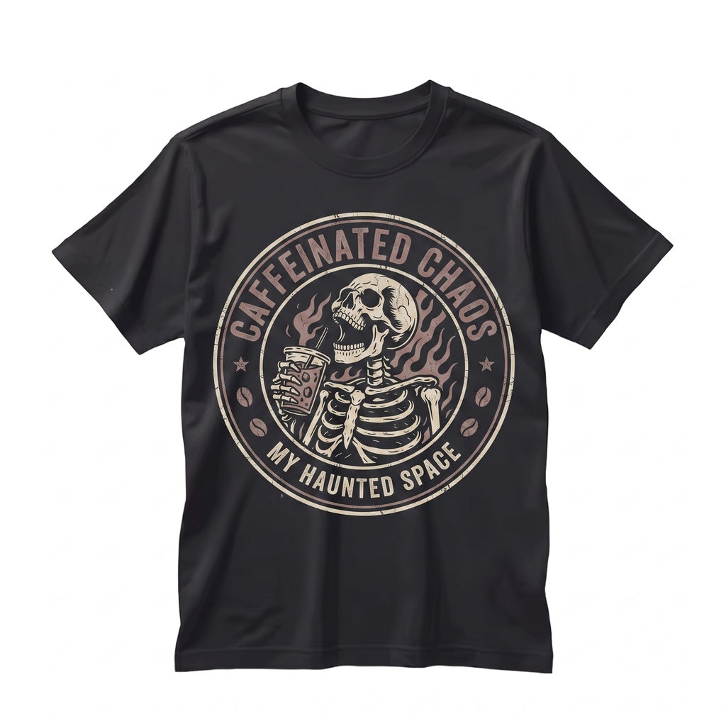 Caffeinated Chaos Skeleton Coffee Lover Gift Goth Spooky Tired Caffeine Vibes Sweatshirt Hoodie for Women Unisex TShirt