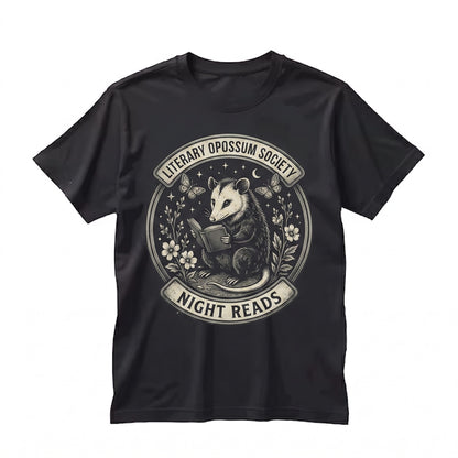 Vintage Reading Opossum Graphic Cute Book Lover Woodland Animal Cozy Nature Aesthetic Reader Gift Unisex TShirt