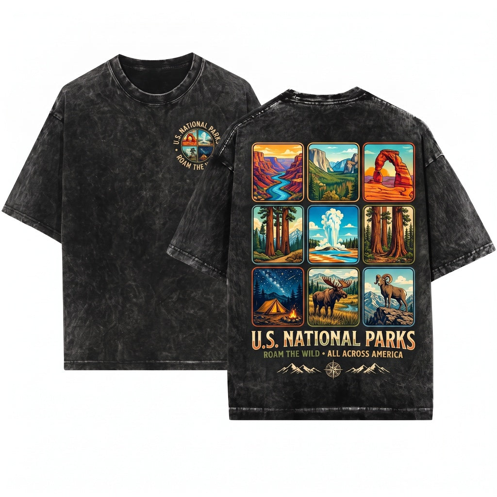 National Parks Roam Wild Vintage Outdoor Adventure Nature Lover Hiking Camping Mountain Travel Gift Unisex Wash T-Shirt