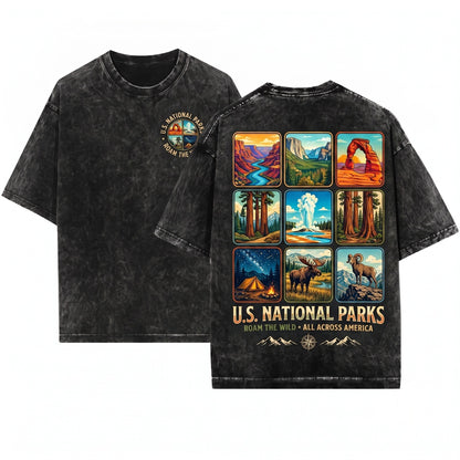 National Parks Roam Wild Vintage Outdoor Adventure Nature Lover Hiking Camping Mountain Travel Gift Unisex Wash T-Shirt