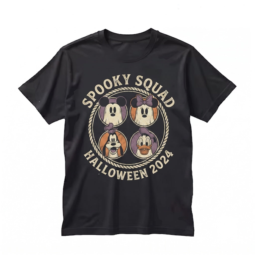 Vintage Retro Spooky Ghost Halloween Trick Treat Cartoon Characters Graphic Vacation Unisex TShirt