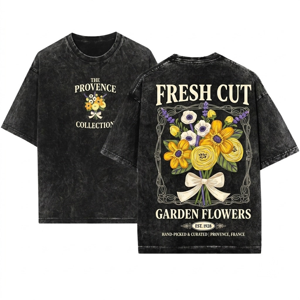 French Provence Garden Floral Graphic Aesthetic Vintage Unisex Wash T-Shirt