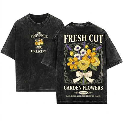 French Provence Garden Floral Graphic Aesthetic Vintage Unisex Wash T-Shirt