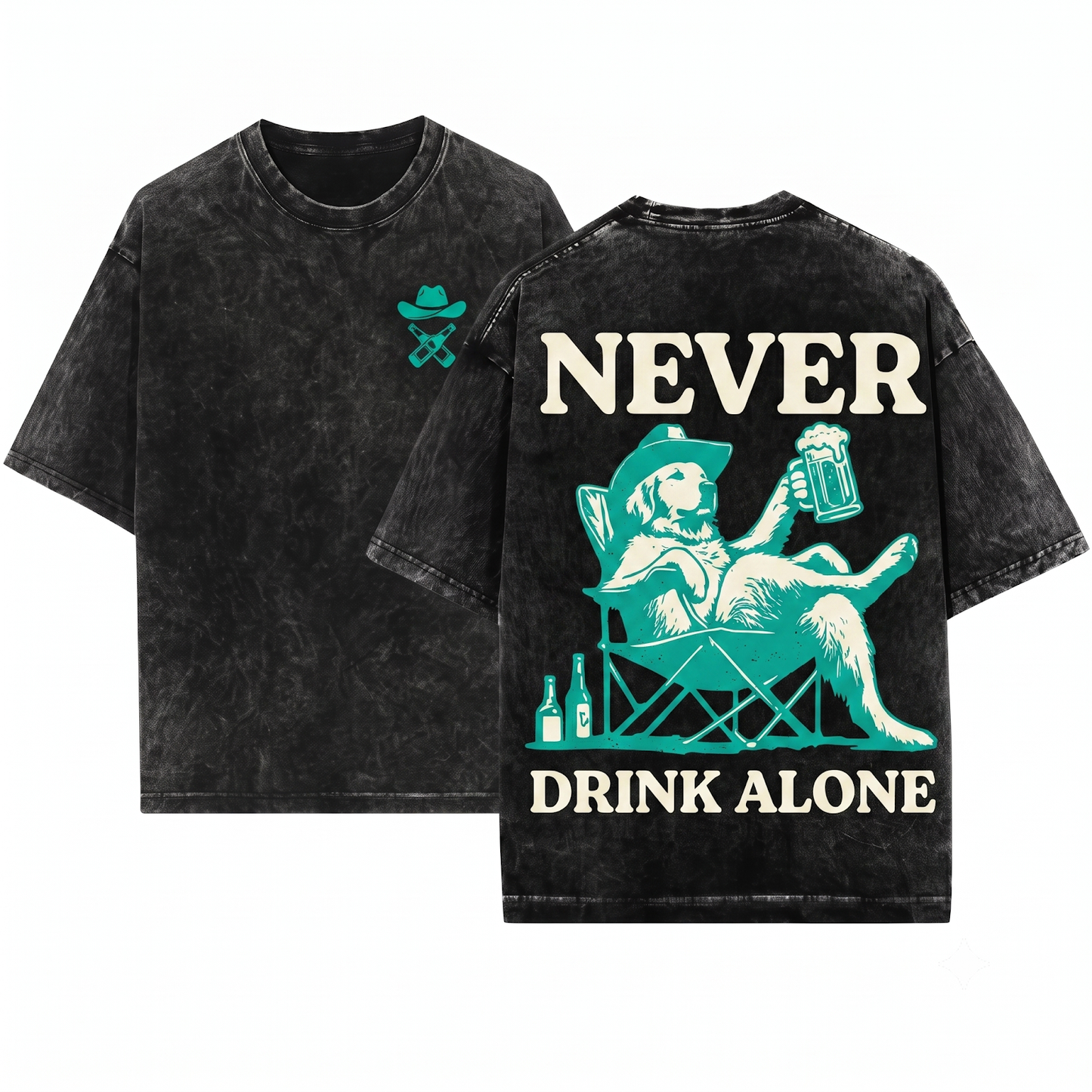 Golden Retriever Never Drink Alone Funny Goldie Drinking Buddy Tee - Dog Mom Dad Camping Chair Gift - Unisex Heavyweight Garment-Dyed T-Shirt