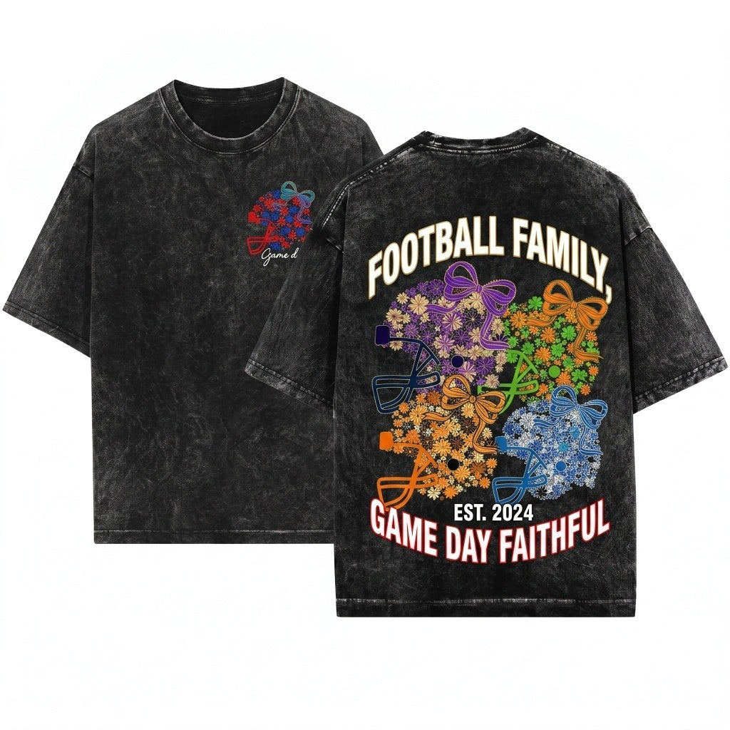 Mascot Floral Football Helmet Game Day Bow Coquette Touchdown Custom Color Graphic Unisex Wash T-Shirt