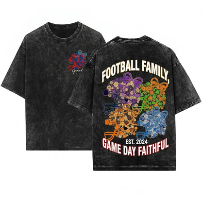 Mascot Floral Football Helmet Game Day Bow Coquette Touchdown Custom Color Graphic Unisex Wash T-Shirt