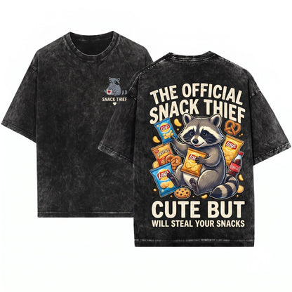 Cute Embroidered Raccoon Stealing Snacks Funny Feral Unhinged Goblin Gift Unisex Wash T-Shirt