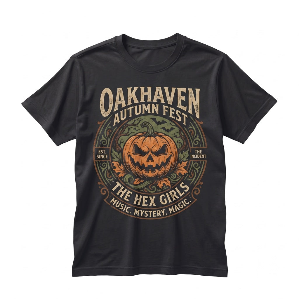 Vintage Eco-Goth Band Oakhaven Autumn Fest Spooky Jack O Lantern Halloween Graphic Unisex TShirt