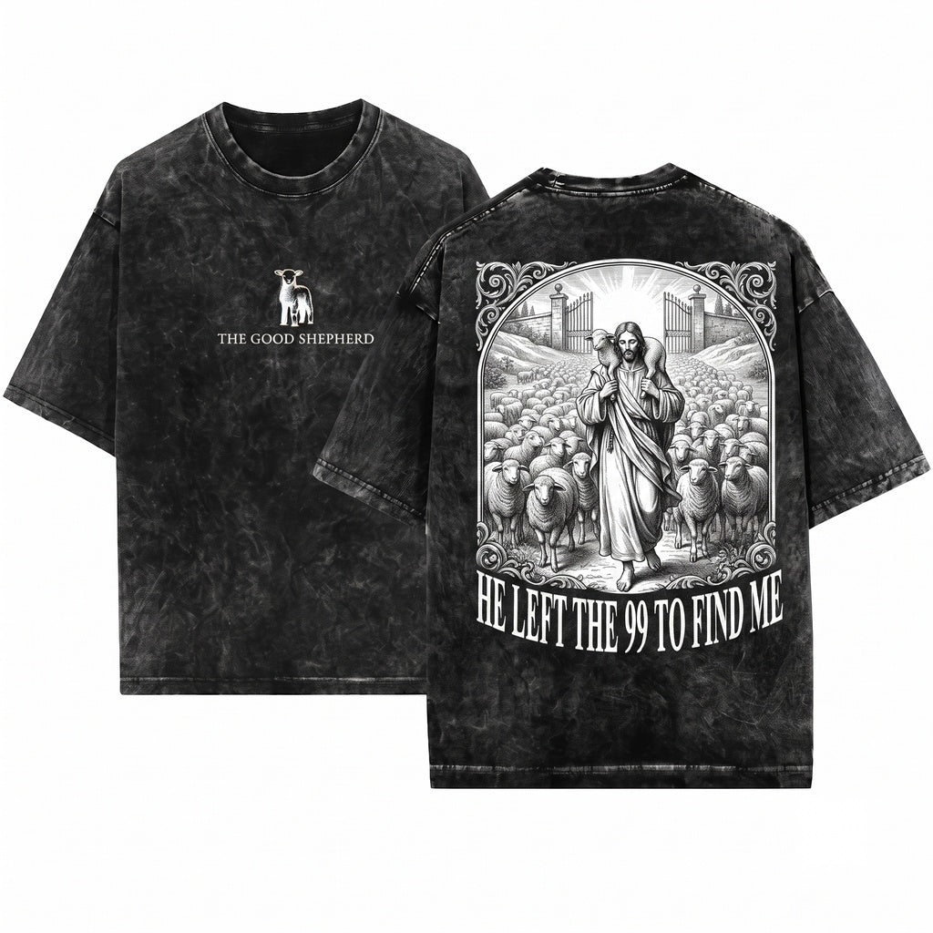 Retro Comfort Religious He Left The 99 Christian Comfy Bible Verse Faith Apparel Unisex Wash T-Shirt