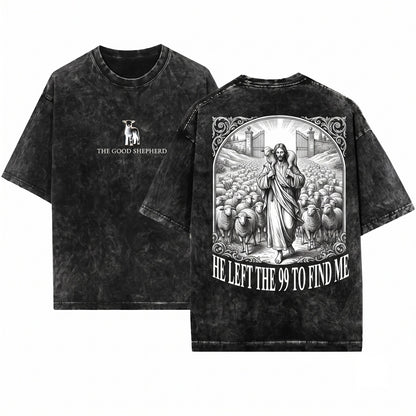 Retro Comfort Religious He Left The 99 Christian Comfy Bible Verse Faith Apparel Unisex Wash T-Shirt