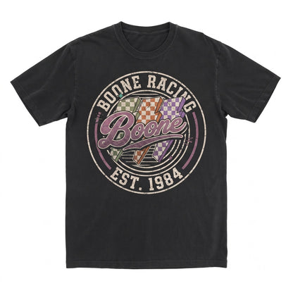 Boone Lightning Bolt Retro 80s Checkered Graphic Top Vintage Aesthetic Unisex TShirt