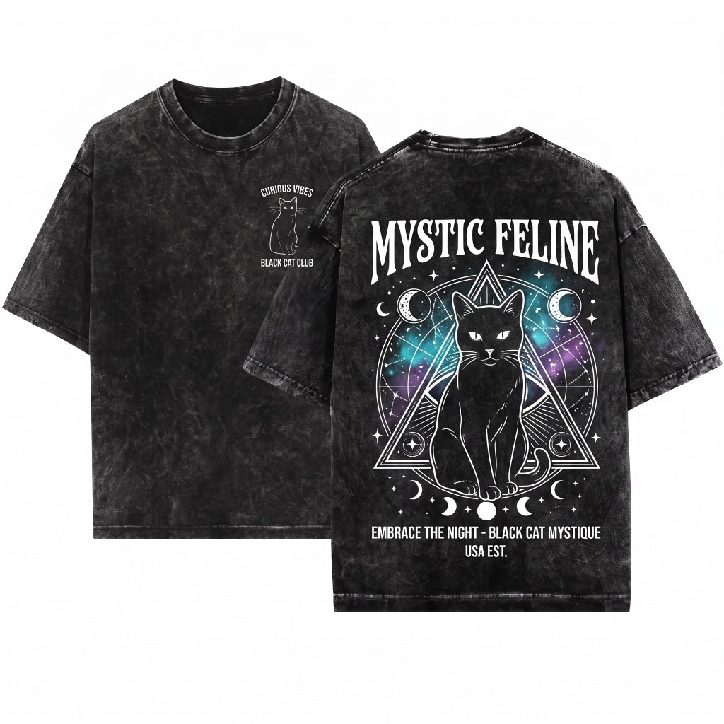 Vintage Cute Black Cat Lover Pet Owner Graphic Unisex Wash T-Shirt