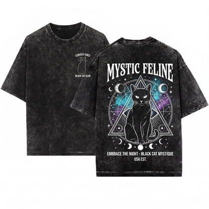 Vintage Cute Black Cat Lover Pet Owner Graphic Unisex Wash T-Shirt