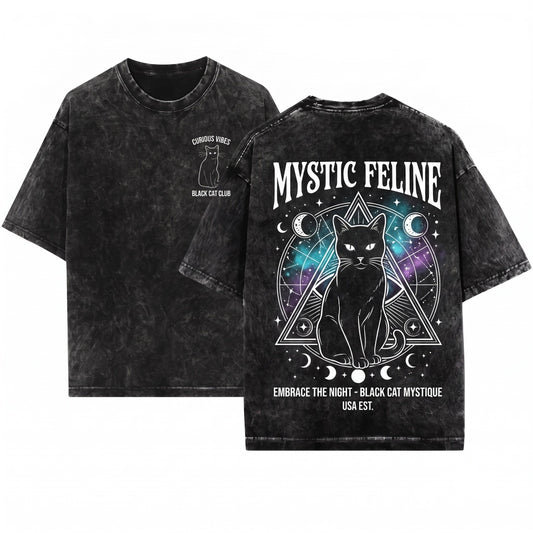 Vintage Cute Black Cat Lover Pet Owner Graphic Unisex Wash T-Shirt