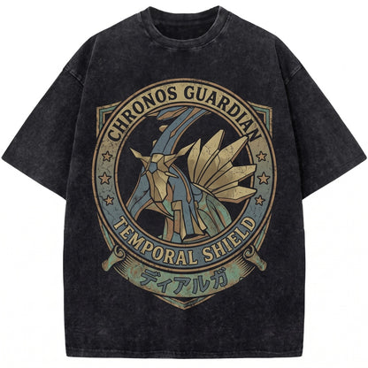 Dialga Vintage Washed Legendary Dragon Anime Graphic Retro Japanese Streetwear Oversized Gamer Gift Unisex TShirt