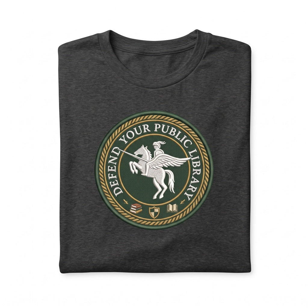 Defend Your Public Library Embroidered Knight Librarian Gift Heavyweight Unisex TShirt