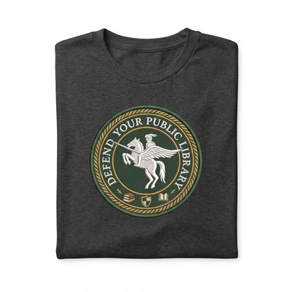 Defend Your Public Library Embroidered Knight Librarian Gift Heavyweight Unisex TShirt