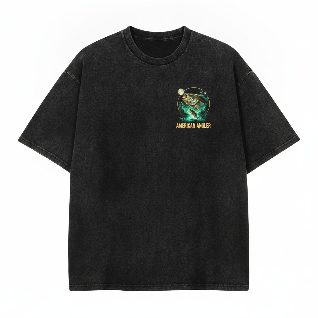 Bass Fish Howling Moon Retro Angler Gift 90s Animal Apparel Unisex Wash T-Shirt