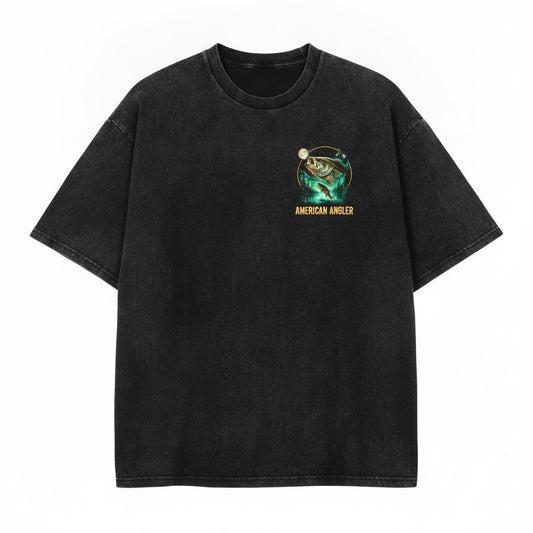 Bass Fish Howling Moon Retro Angler Gift 90s Animal Apparel Unisex Wash T-Shirt