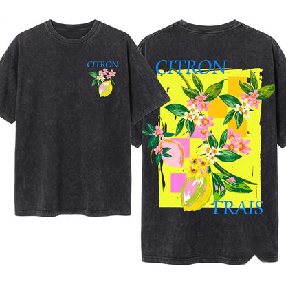 Citron Frais French Lemon Vintage Fruit Graphic Top Unisex Wash T-Shirt