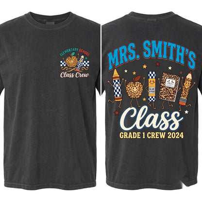 Leopard Checkered School Supplies Custom Teacher Name Back To Classroom Gift Unisex Wash T-Shirt