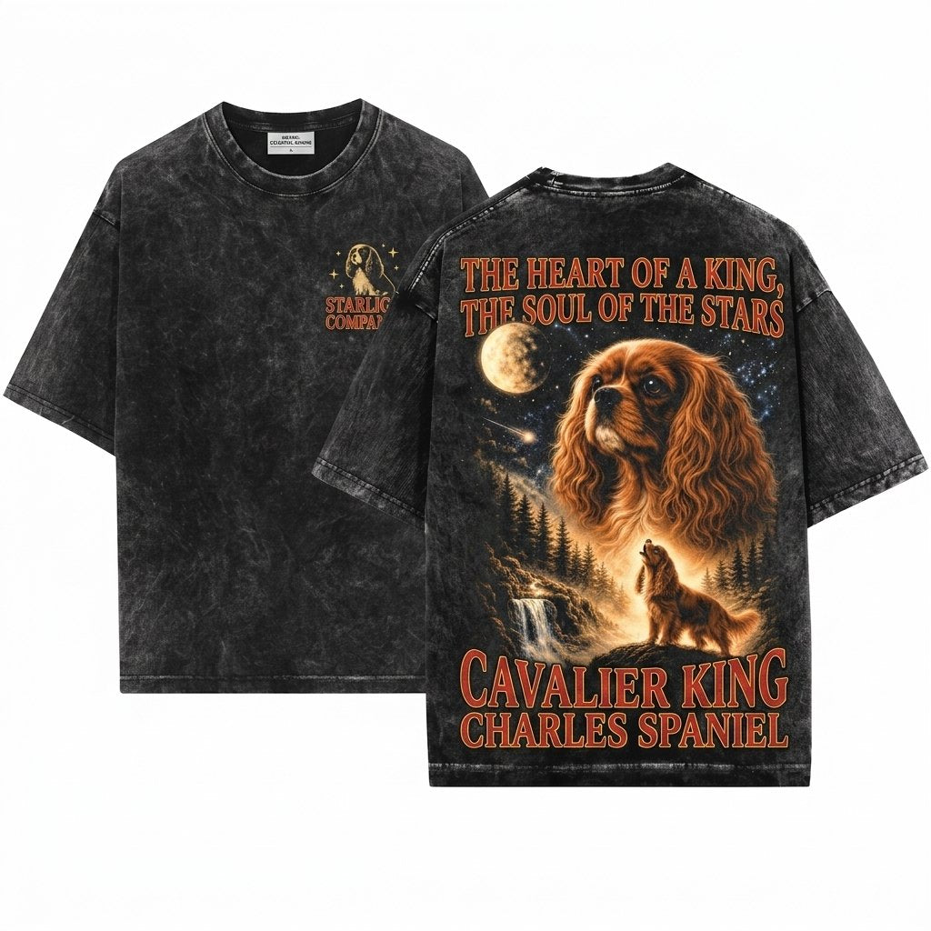 Ruby Cavalier King Charles Spaniel Vintage Howling Moon 90s Retro Animal Silly Graphic Unisex Wash T-Shirt