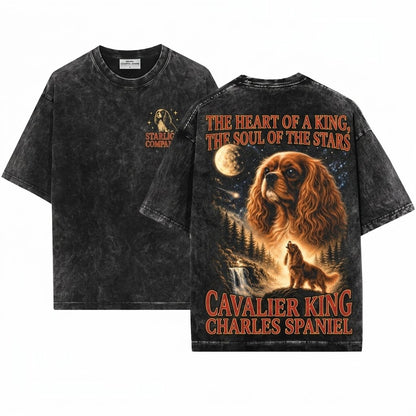 Ruby Cavalier King Charles Spaniel Vintage Howling Moon 90s Retro Animal Silly Graphic Unisex Wash T-Shirt