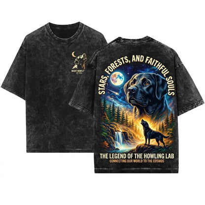 Vintage Black Labrador Retriever Howling Moon Graphic 90s Retro Animal Gift Unisex Wash T-Shirt