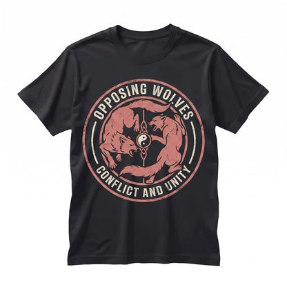Vintage Wolf Fighting Graphic, Retro Wild Animal Engraved Woodland Nature Aesthetic Gift Unisex TShirt