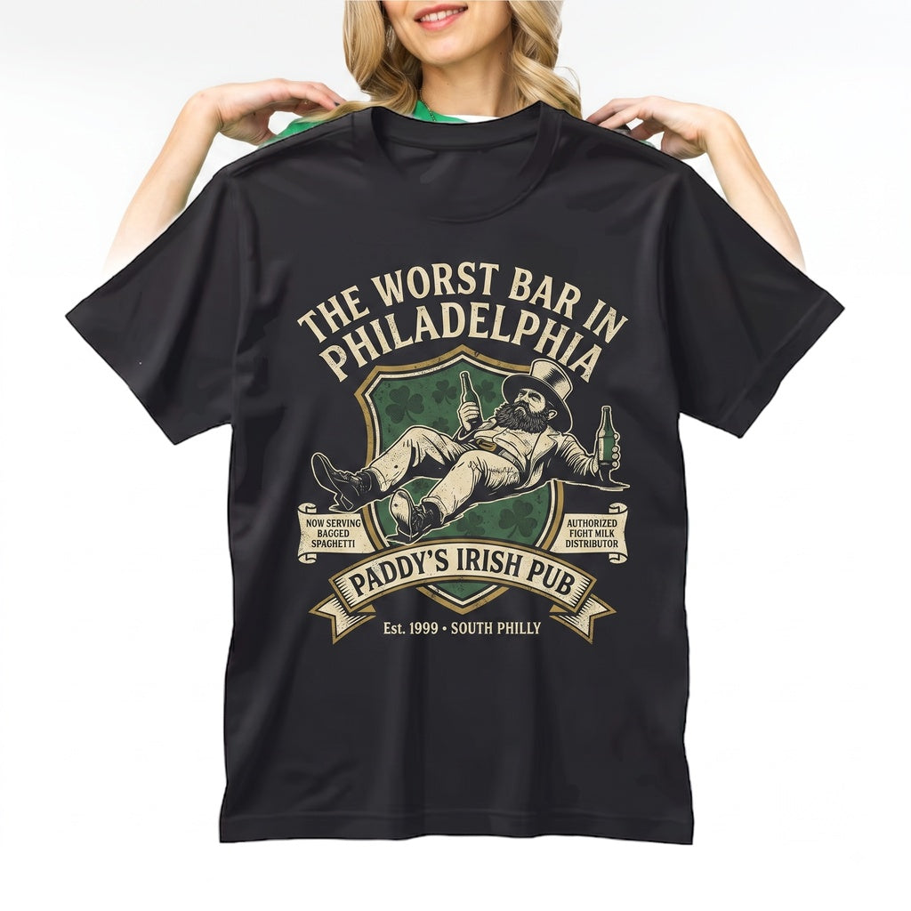Paddys Pub Saint Patricks Day Funny Philadelphia Sitcom Irish Bar Graphic Top Unisex TShirt