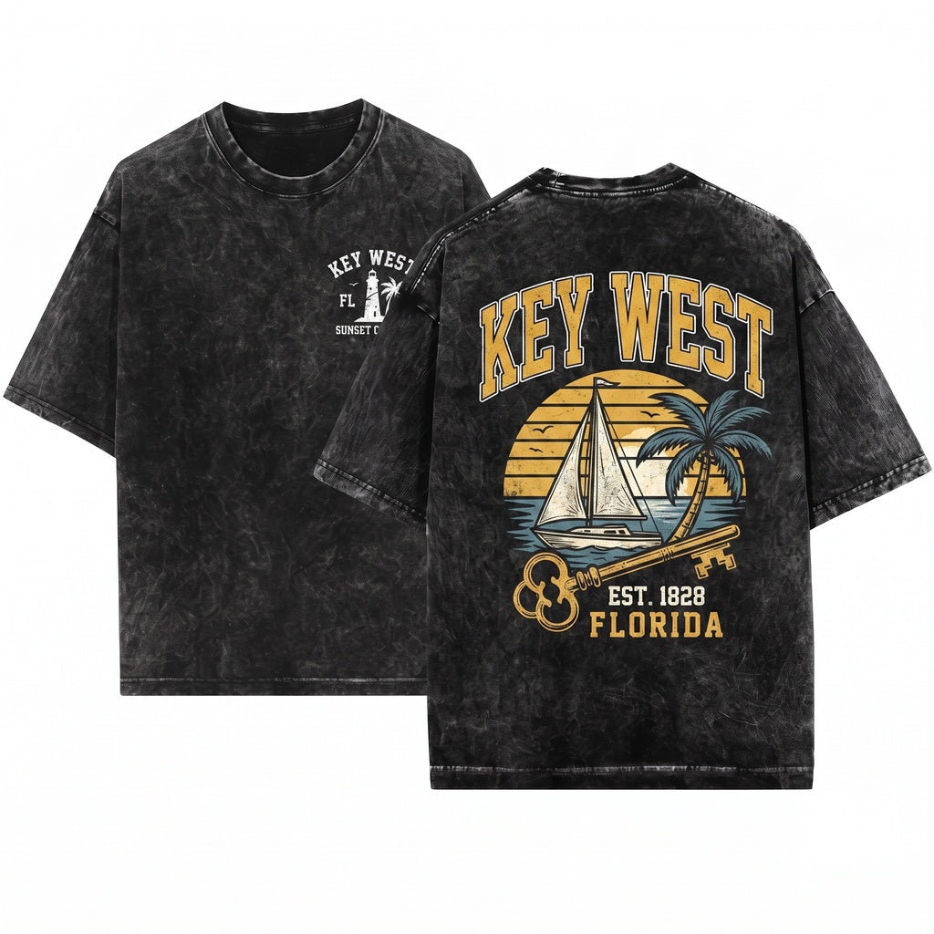 Key West Florida Tropical Island Ocean Beach Coastal Summer Vacation Tourist Gift Graphic Style Design Unisex Wash T-Shirt