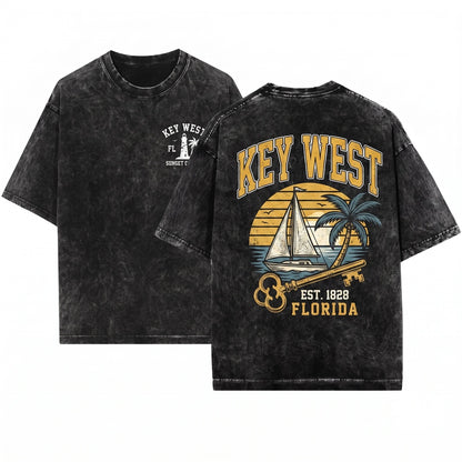 Key West Florida Tropical Island Ocean Beach Coastal Summer Vacation Tourist Gift Graphic Style Design Unisex Wash T-Shirt