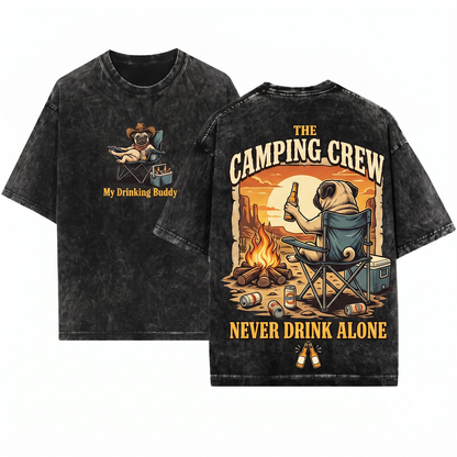 Chihuahua Never Drink Alone Graphic Tee - Funny Dog Drinking Buddy Western Mom Dad Gift Outdoor Camping Chair Unisex Heavyweight Garment-Dyed T-Shirt