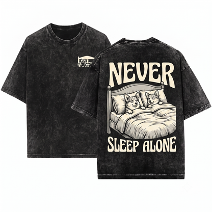 Funny Corgi Never Sleep Alone Pembroke Welsh Dog Mom Dad Gift Unisex Heavyweight Garment-Dyed T-Shirt