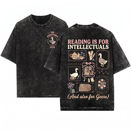 Coquette Goose Reading Cottagecore Bookish Teacher Librarian Cute Book Lover Unisex Wash T-Shirt