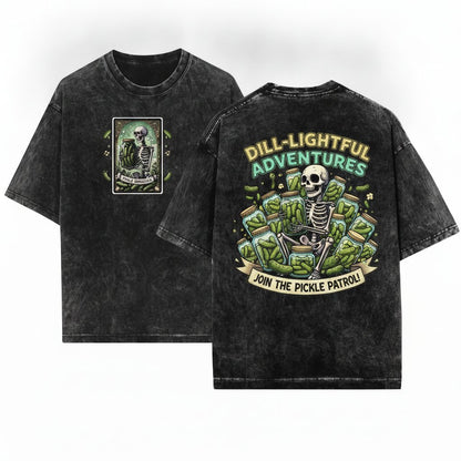 Vintage Tarot Pickle Skeleton Jar Lover Graphic Unisex Wash T-Shirt
