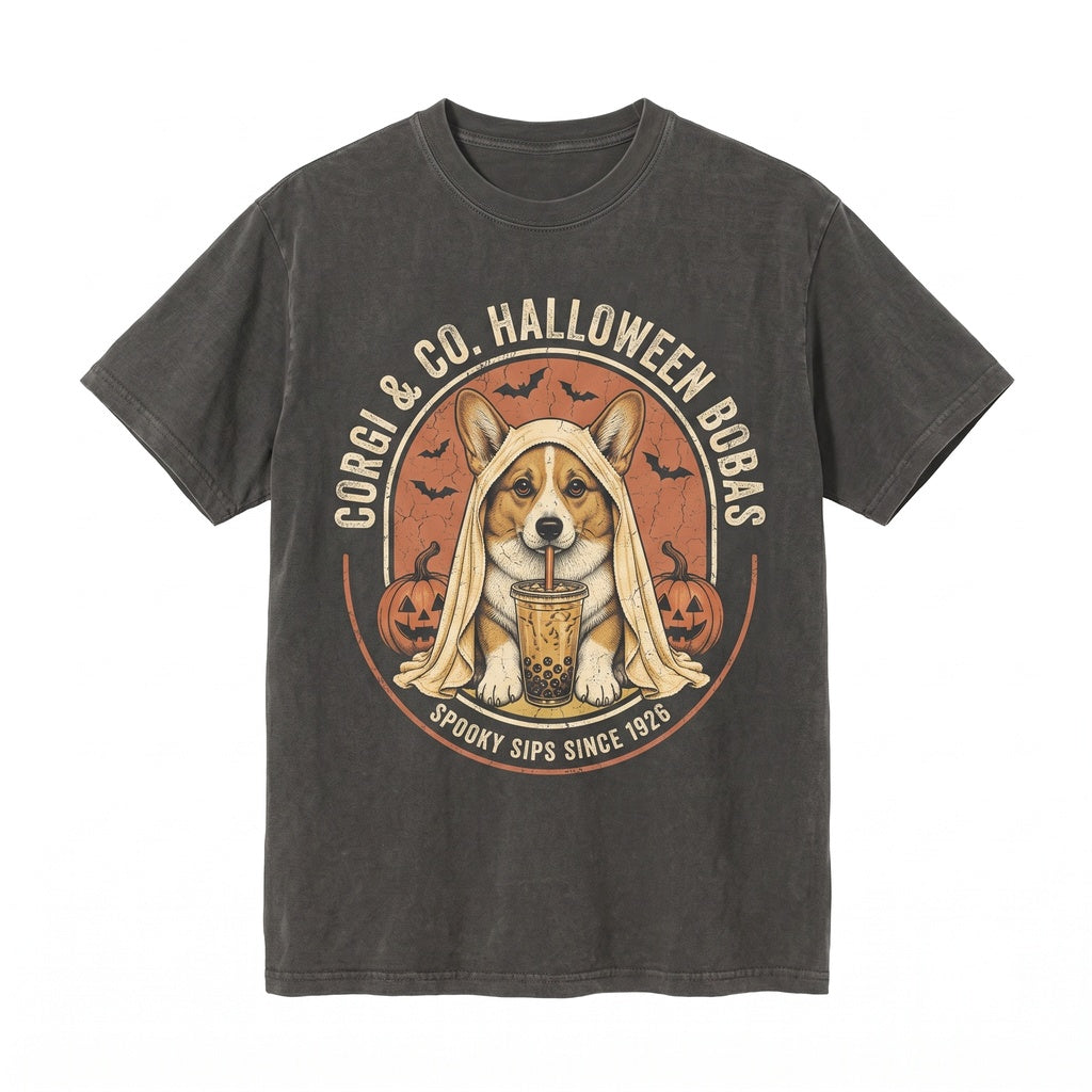 Cute Spooky Ghost Boba Corgi Dog Halloween Lover Gift Unisex TShirt