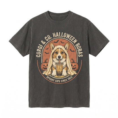 Cute Spooky Ghost Boba Corgi Dog Halloween Lover Gift Unisex TShirt