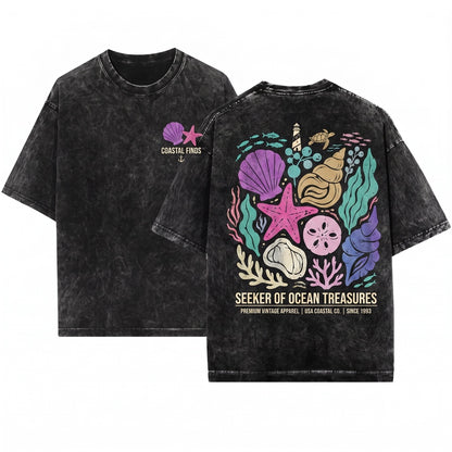 Coastal Seashell Pastel Starfish Ocean Summer Vacation Graphic Top Unisex Wash T-Shirt