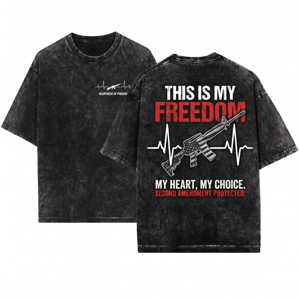 Gun Heartbeat Firearm Lover Second Amendment Patriotic USA Freedom Hunting Shooter Dad Gift Graphic Apparel Unisex Wash T-Shirt