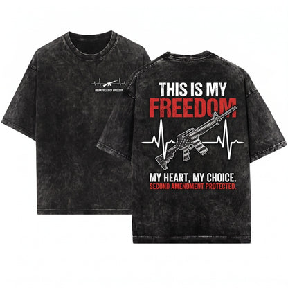 Gun Heartbeat Firearm Lover Second Amendment Patriotic USA Freedom Hunting Shooter Dad Gift Graphic Apparel Unisex Wash T-Shirt